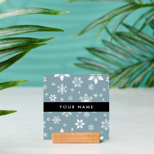 White Snowflakes, Gray, Your name, Personalize Holder