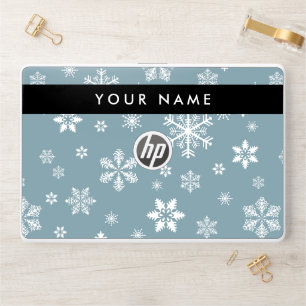 White Snowflakes, Gray, Your name, Personalize HP Laptop Skin