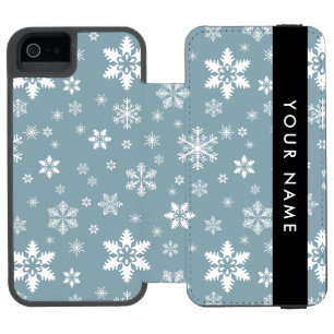 White Snowflakes, Gray, Your name, Personalize iPhone SE/5/5s Wallet Case