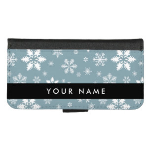 White Snowflakes, Gray, Your name, Personalize iPhone 8/7 Wallet Case