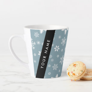 White Snowflakes, Gray, Your name, Personalize Latte Mug