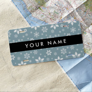 White Snowflakes, Gray, Your name, Personalize License Plate