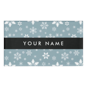 White Snowflakes, Gray, Your name, Personalize Name Tag
