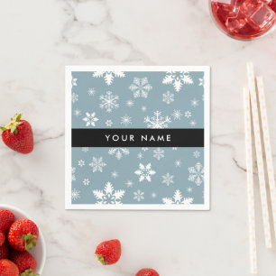 White Snowflakes, Gray, Your name, Personalize Napkins