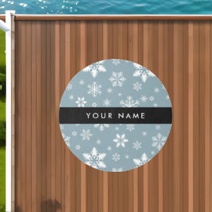 White Snowflakes, Gray, Your name, Personalize Outdoor Rug