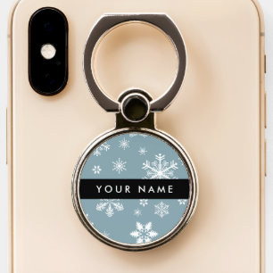 White Snowflakes, Gray, Your name, Personalize Phone Ring Stand