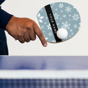 White Snowflakes, Gray, Your name, Personalize Ping Pong Paddle
