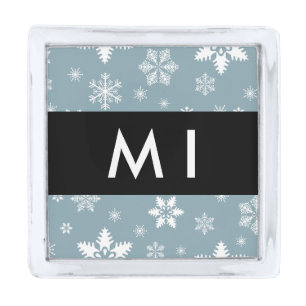 White Snowflakes, Gray, Your name, Personalize Silver Finish Lapel Pin