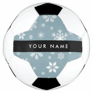 White Snowflakes, Gray, Your name, Personalize Soccer Ball