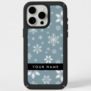 White Snowflakes, Gray, Your name, Personalize iPhone 15 Pro Max Case