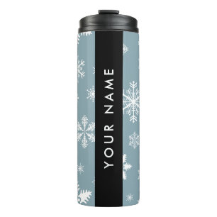 White Snowflakes, Gray, Your name, Personalize Thermal Tumbler