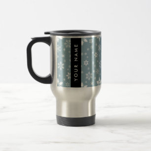 White Snowflakes, Gray, Your name, Personalize Travel Mug