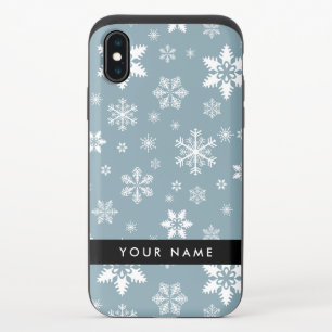 White Snowflakes, Gray, Your name, Personalize iPhone XS Slider Case