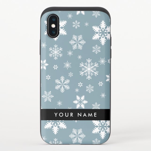 White Snowflakes, Gray, Your name, Personalize Uncommon iPhone Case (Back)