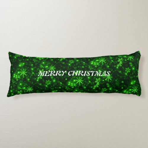 White Snowflakes Green Background Body Pillow