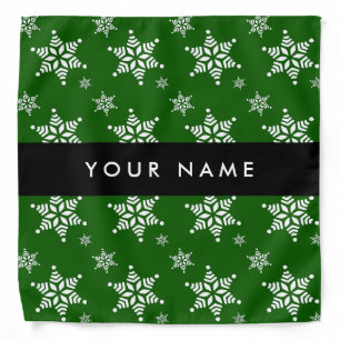 White Snowflakes, Green, Your name, Personalize Bandana