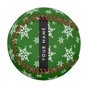 White Snowflakes, Green, Your name, Personalize Baseball