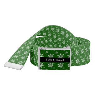 White Snowflakes, Green, Your name, Personalize Belt