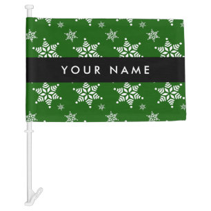 White Snowflakes, Green, Your name, Personalize Car Flag