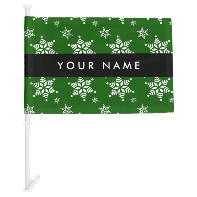 White Snowflakes, Green, Your name, Personalize Car Flag (Front)