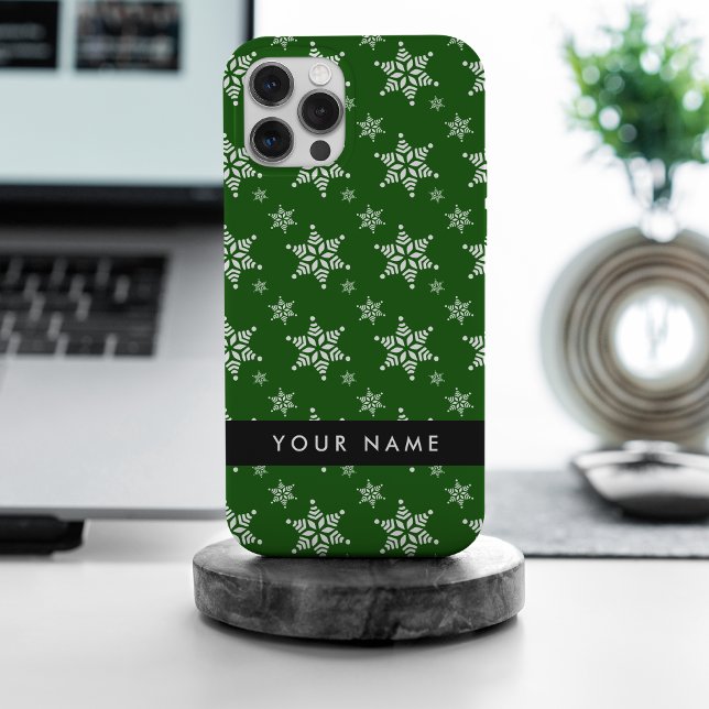 White Snowflakes, Green, Your name, Personalize Case-Mate iPhone Case (Creator Uploaded)