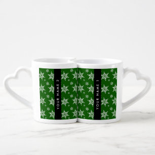 White Snowflakes, Green, Your name, Personalize Coffee Mug Set