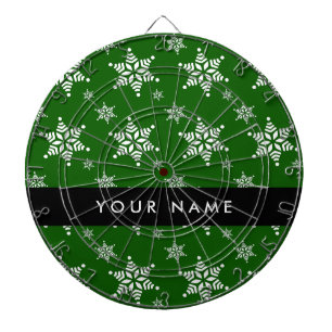 White Snowflakes, Green, Your name, Personalize Dart Board
