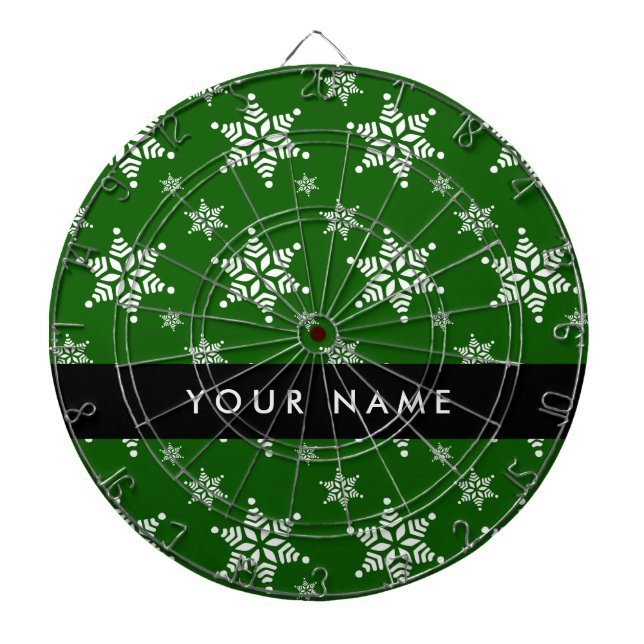 White Snowflakes, Green, Your name, Personalize Dart Board (Front)