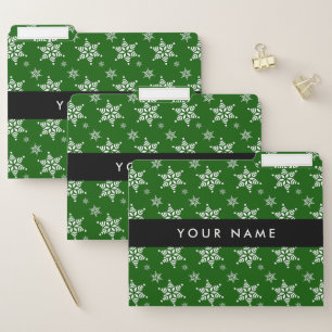 White Snowflakes, Green, Your name, Personalize File Folder