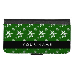 White Snowflakes, Green, Your name, Personalize iPhone 8/7 Wallet Case