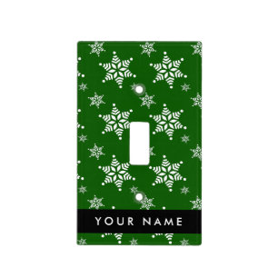 White Snowflakes, Green, Your name, Personalize Light Switch Cover