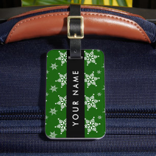 White Snowflakes, Green, Your name, Personalize Luggage Tag