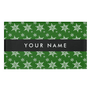 White Snowflakes, Green, Your name, Personalize Name Tag