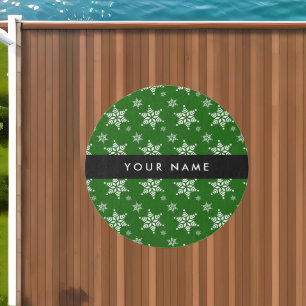 White Snowflakes, Green, Your name, Personalize Outdoor Rug