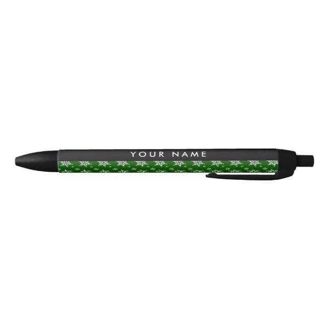 White Snowflakes, Green, Your name, Personalize Pen (Bottom)