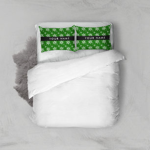 White Snowflakes, Green, Your name, Personalize Pillow Case