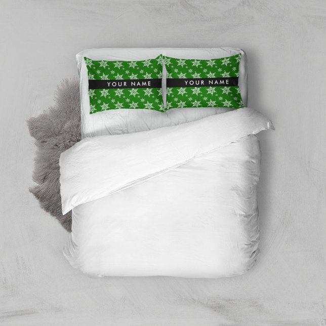 White Snowflakes, Green, Your name, Personalize Pillow Case (Creator Uploaded)