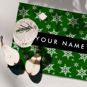 White Snowflakes, Green, Your name, Personalize Placemat
