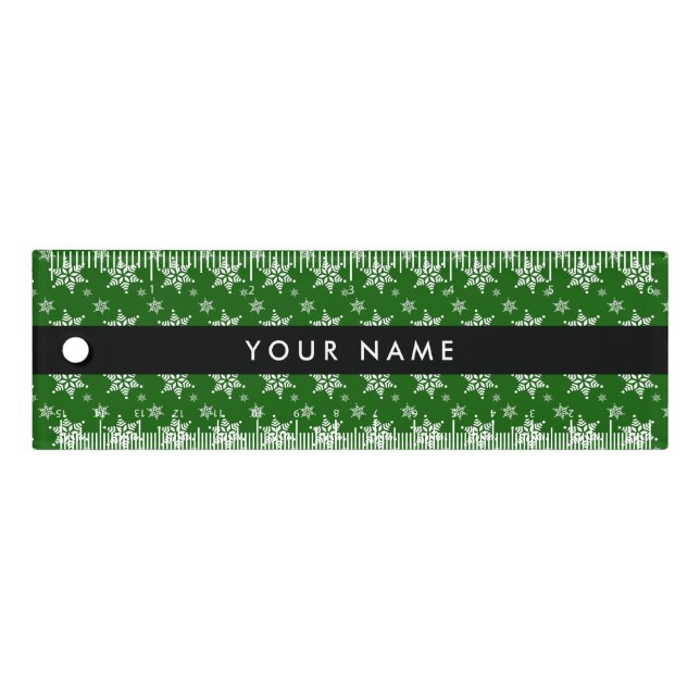 White Snowflakes, Green, Your name, Personalize Ruler (Front)