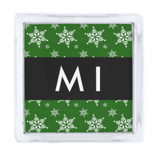 White Snowflakes, Green, Your name, Personalize Silver Finish Lapel Pin