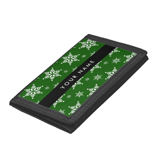 White Snowflakes, Green, Your name, Personalize Trifold Wallet (Bottom)