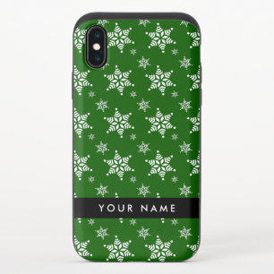 White Snowflakes, Green, Your name, Personalize iPhone XS Slider Case