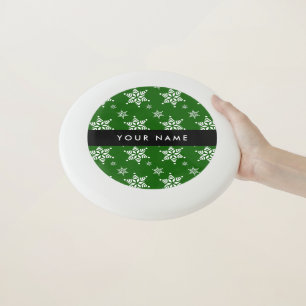 White Snowflakes, Green, Your name, Personalize Wham-O Frisbee