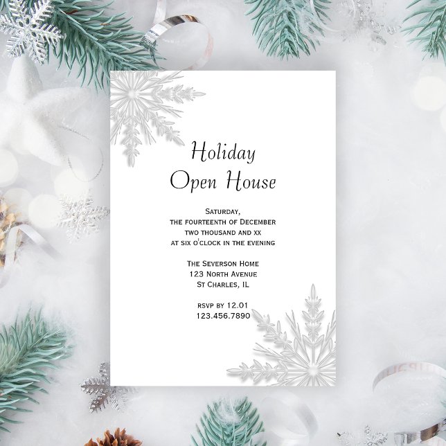 White Snowflakes Holiday Open House Party Invitation (Creator Uploaded)