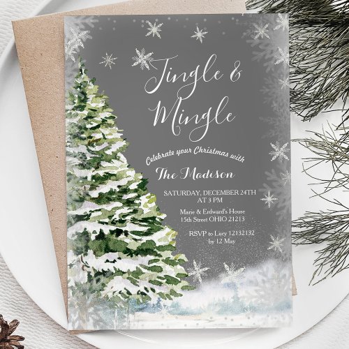 White Snowflakes Jingle  Mingle Winter Party Invitation