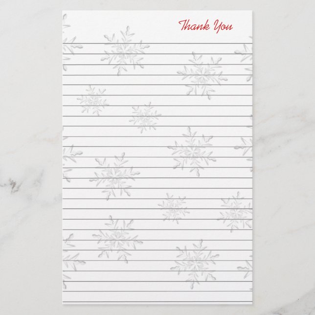 White Snowflakes Lined Christmas Thank You Paper (Front)