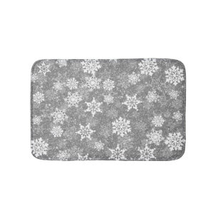 White Snowflakes Luxurious Gray Elegant Christmas Bath Mat