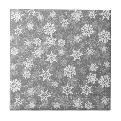 White Snowflakes Luxurious Gray Elegant Christmas Ceramic Tile