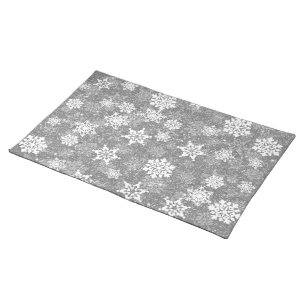 White Snowflakes Luxurious Gray Elegant Christmas Cloth Placemat