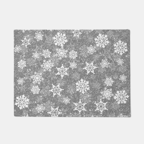 White Snowflakes Luxurious Gray Elegant Christmas Doormat